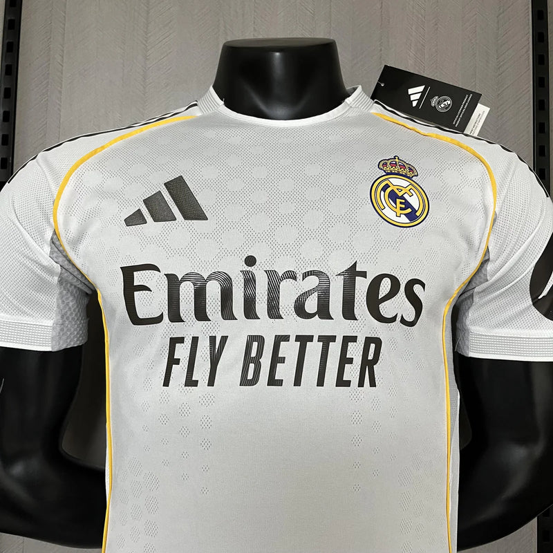 Camisa Real Madrid Titular 2025/26 - Versão Jogador Branco e Dourado