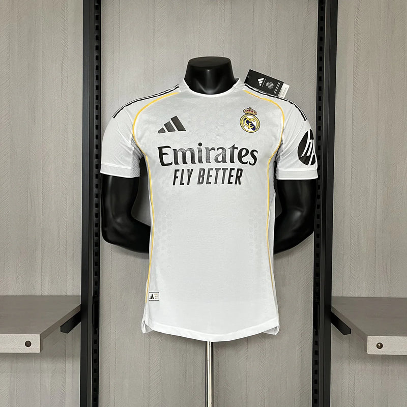 Camisa Real Madrid Titular 2025/26 - Versão Jogador Branco e Dourado