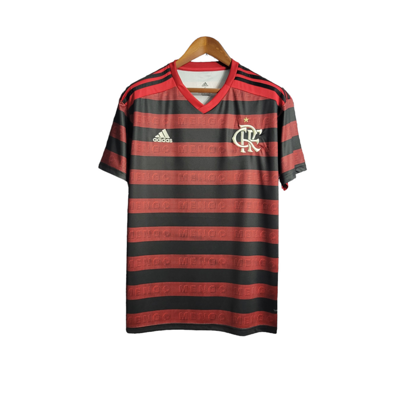 Camisa Flamengo I 19/20 Retrô Torcedor Masculina - Vermelha e preta com os detalhes em branco